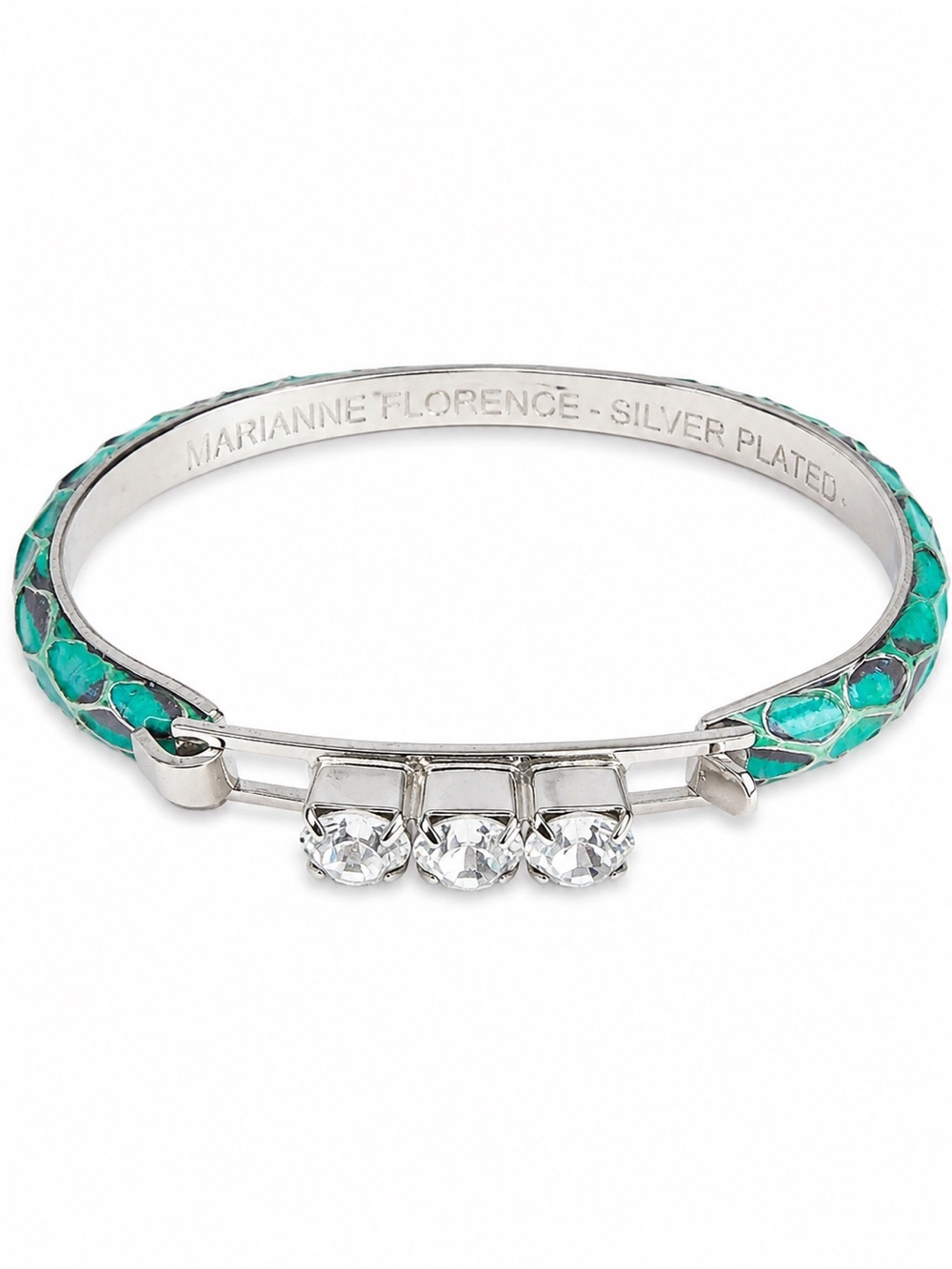 Marianne Florence Silver Plated Turquoise Enamel Crystal Hinged Bangle Bracelet